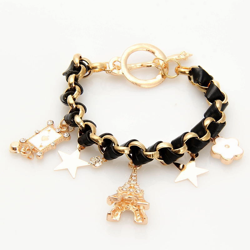 Wholesale Playing Card Leather Rope Alloy Bracelet