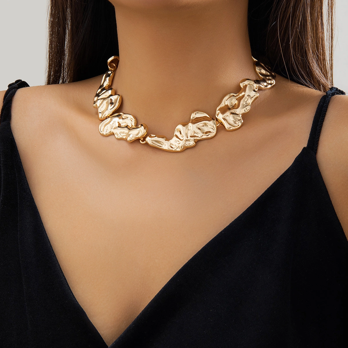 Wholesale Pleated Liquid Metal Style Simple Lava Irregular Retro Collar