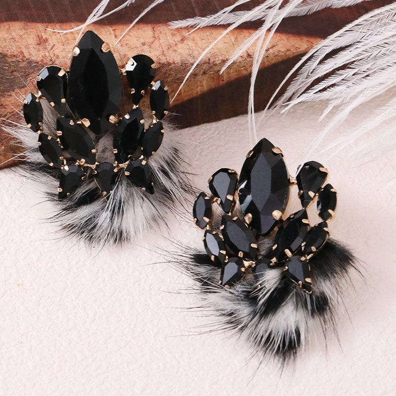 Wholesale Plush Ball Colorful Rhinestone Earrings