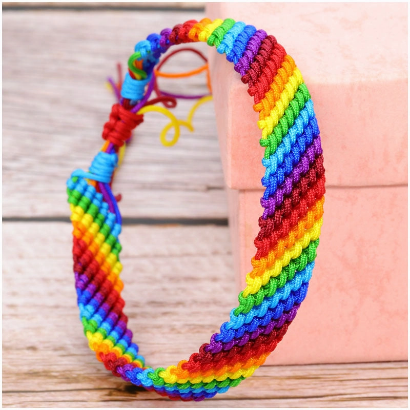 Wholesale Polyester Thread Rainbow Hand Woven Bracelet
