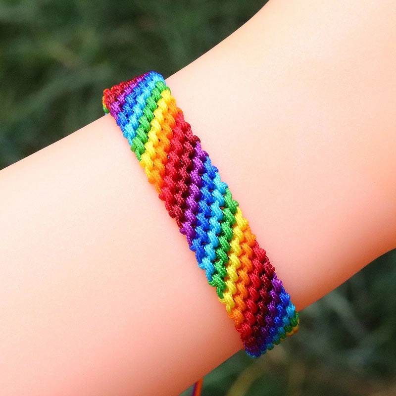 Wholesale Polyester Thread Rainbow Hand Woven Bracelet