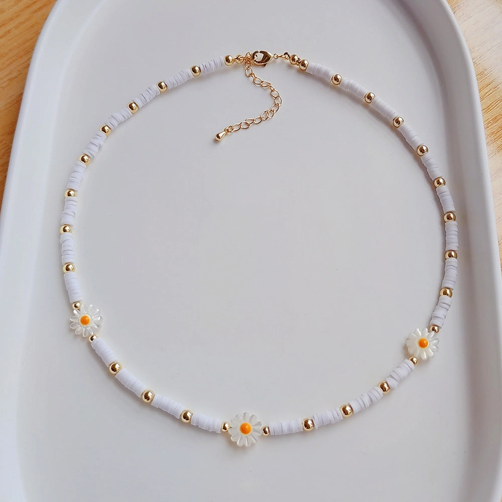 Wholesale Polymer Clay Shell Beaded Daisy Necklace