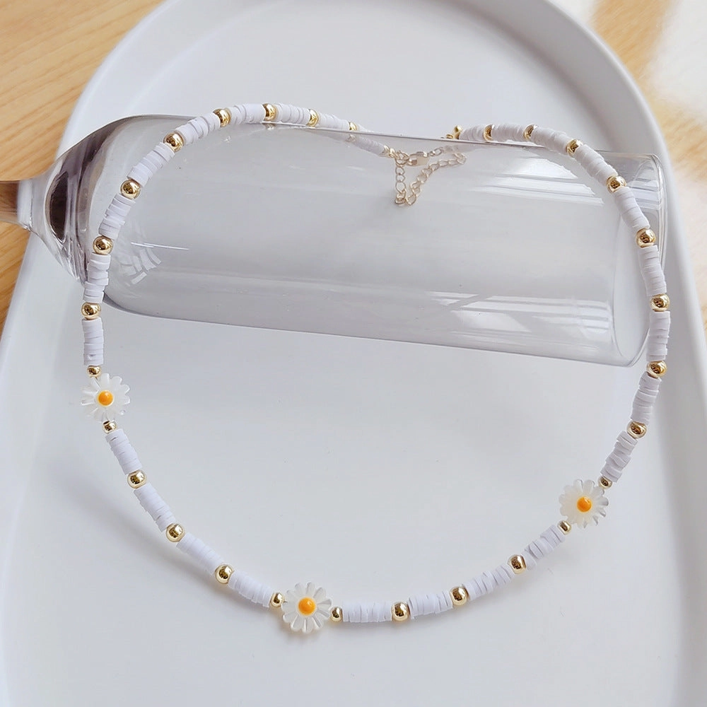 Wholesale Polymer Clay Shell Beaded Daisy Necklace