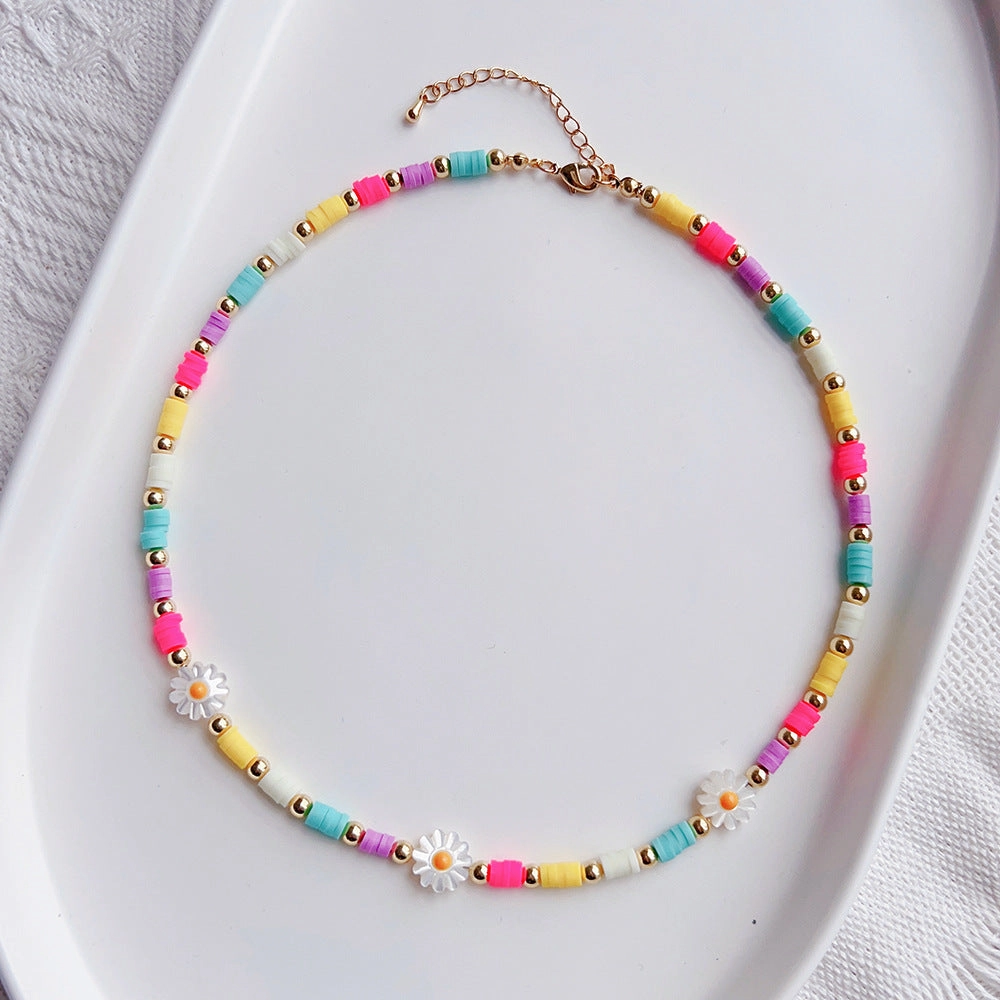 Wholesale Polymer Clay Shell Beaded Daisy Necklace