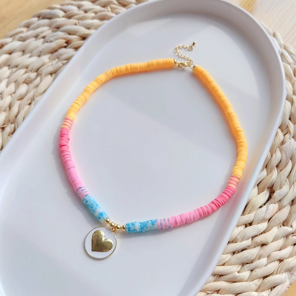 Wholesale Polymer Clay Simian Style Beaded Woven Heart Pendant Necklace