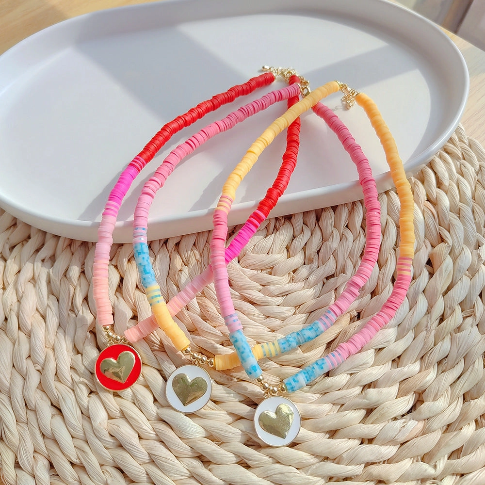 Wholesale Polymer Clay Simian Style Beaded Woven Heart Pendant Necklace