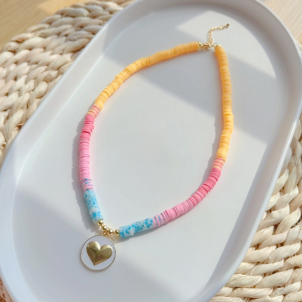 Wholesale Polymer Clay Simian Style Beaded Woven Heart Pendant Necklace