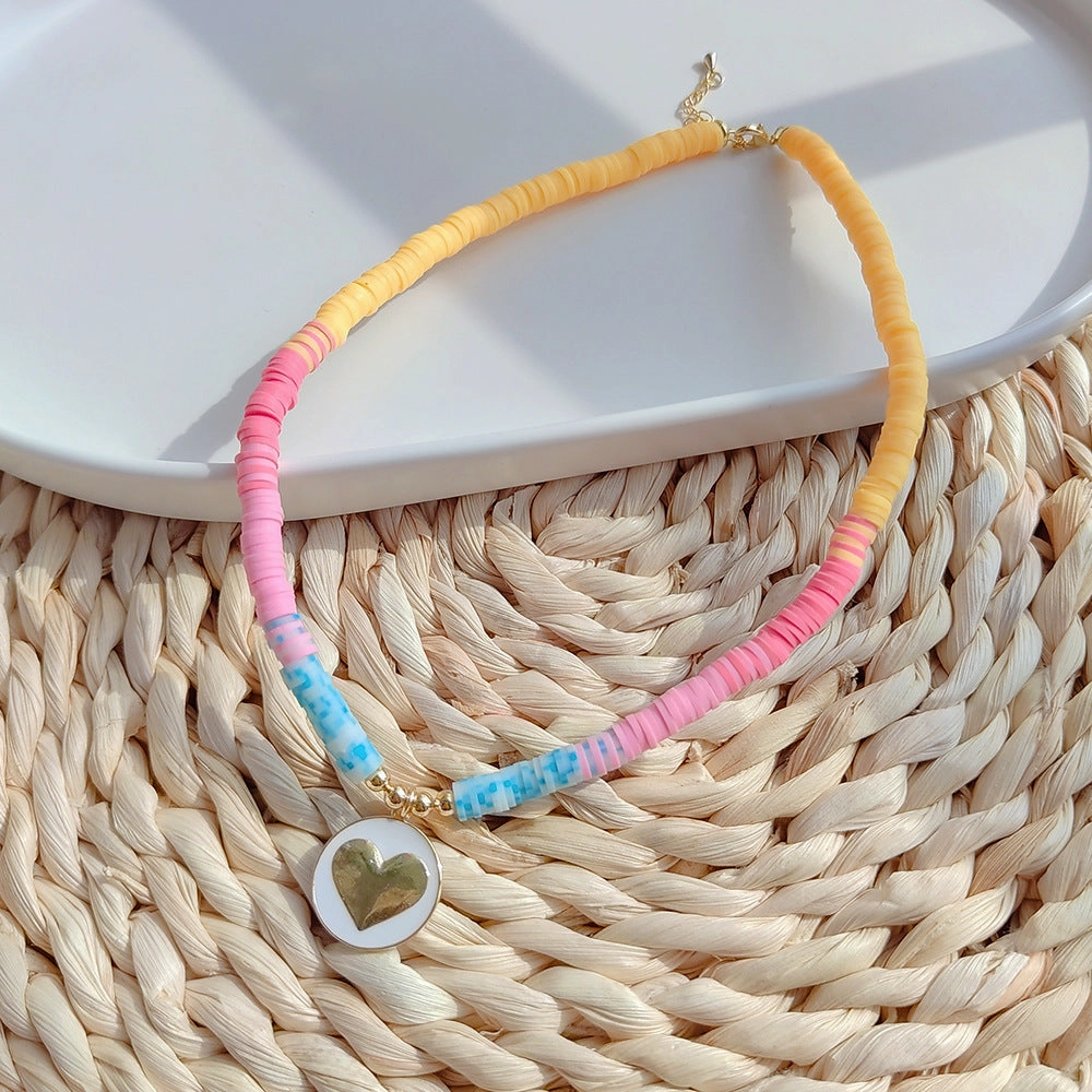 Wholesale Polymer Clay Simian Style Beaded Woven Heart Pendant Necklace