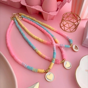 Wholesale Polymer Clay Simian Style Beaded Woven Heart Pendant Necklace