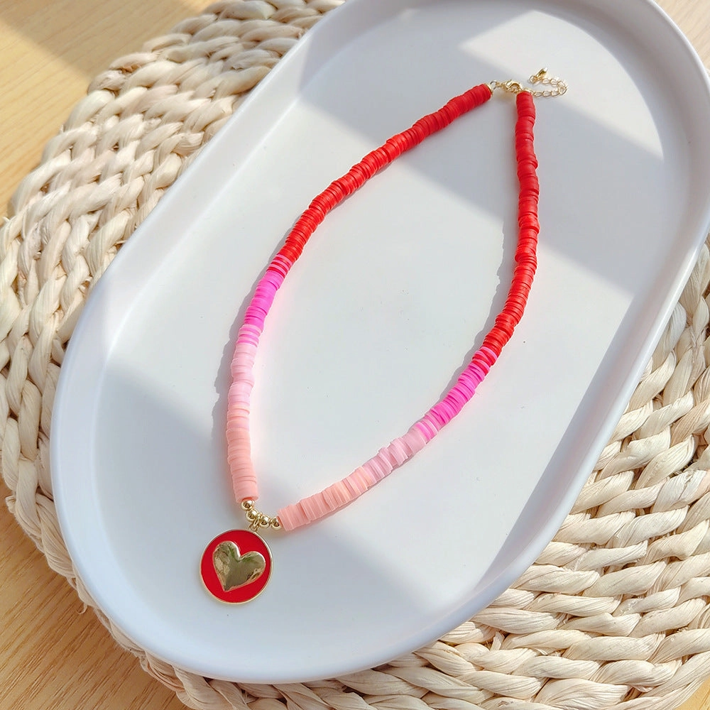 Wholesale Polymer Clay Simian Style Beaded Woven Heart Pendant Necklace