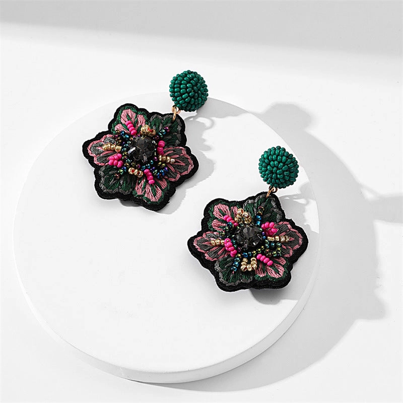 Wholesale Popular Embroidery Fabric Hand-woven Rice Bead Earrings