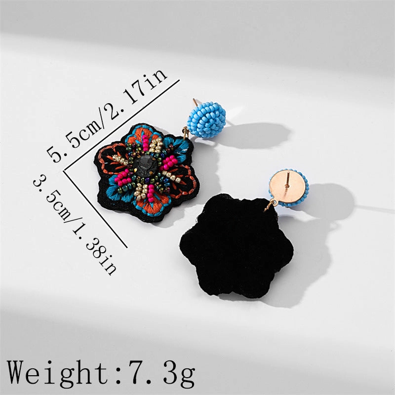 Wholesale Popular Embroidery Fabric Hand-woven Rice Bead Earrings