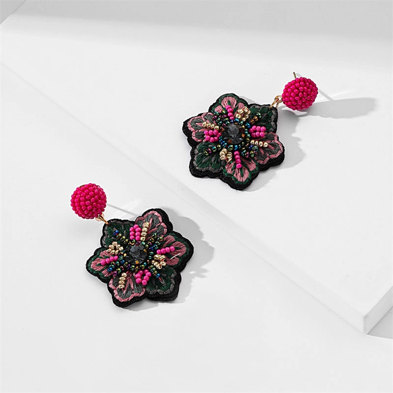 Wholesale Popular Embroidery Fabric Hand-woven Rice Bead Earrings