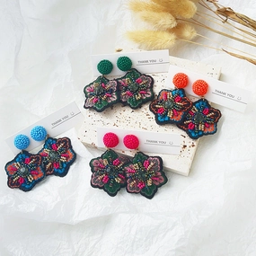 Wholesale Popular Embroidery Fabric Hand-woven Rice Bead Earrings