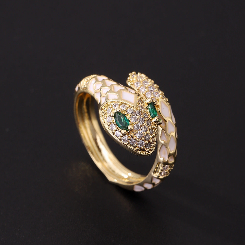 Wholesale Popular Gold-plated Retro Green-eyed Snake-shaped Open Light Luxury Ring