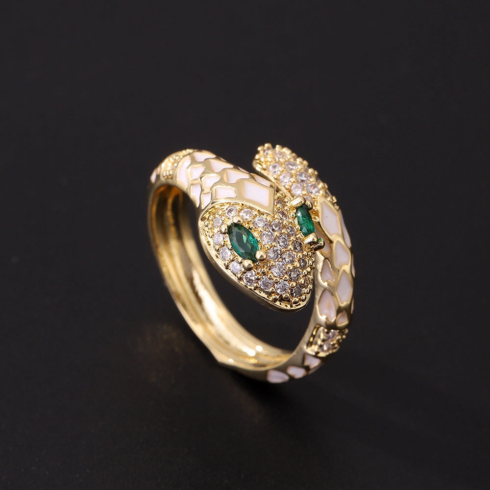 Wholesale Popular Gold-plated Retro Green-eyed Snake-shaped Open Light Luxury Ring