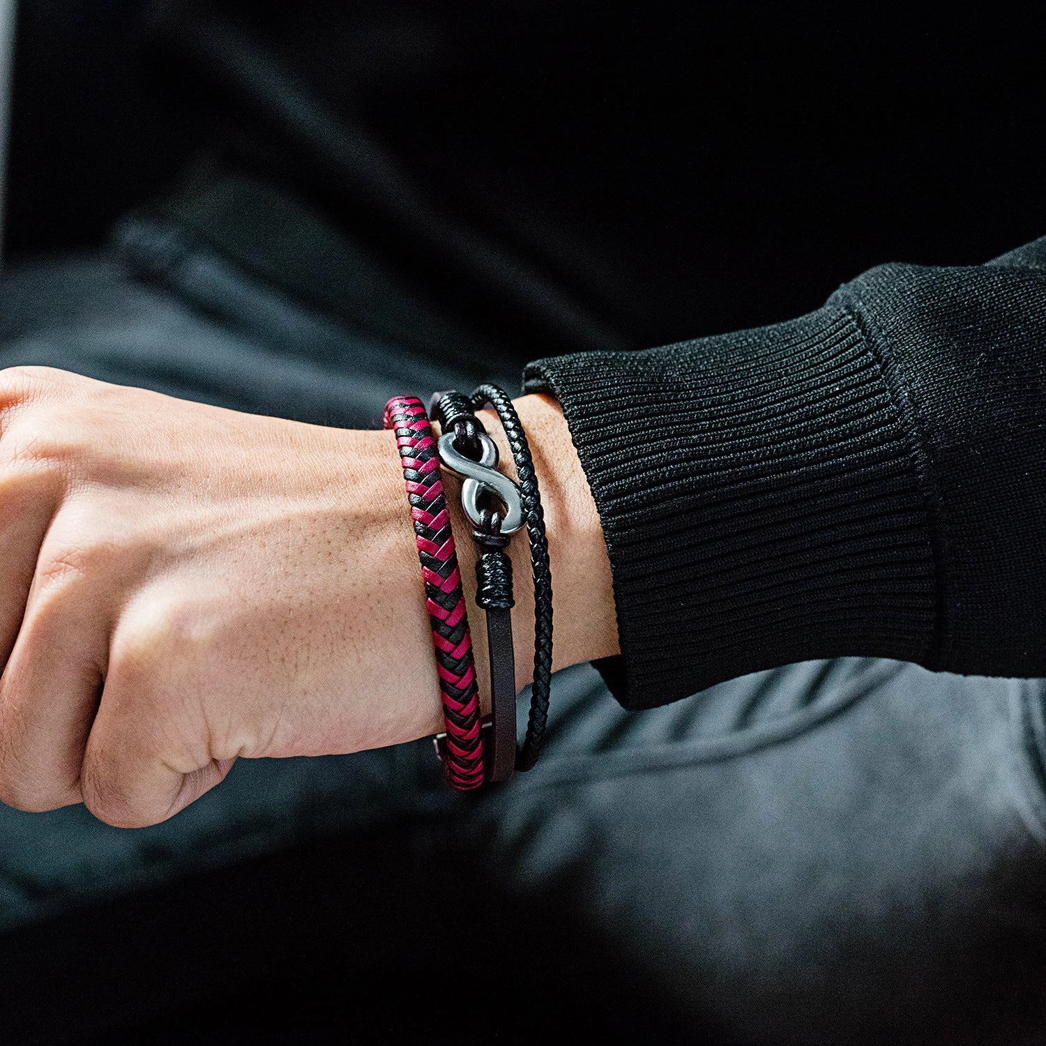 Wholesale Popular Leather Woven Men's Alloy Bracelet