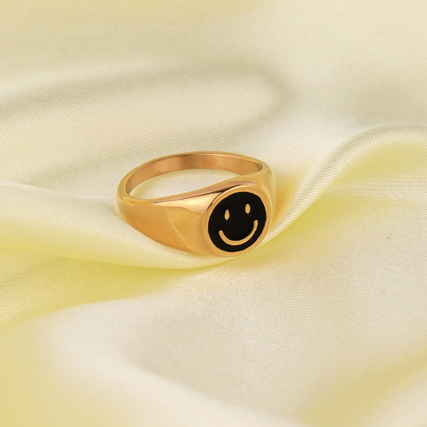 Wholesale Popular Smiley Face Emoticon Ring Titanium Steel Ring
