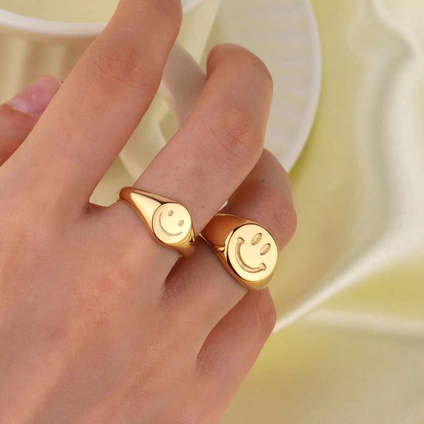 Wholesale Popular Smiley Face Emoticon Ring Titanium Steel Ring