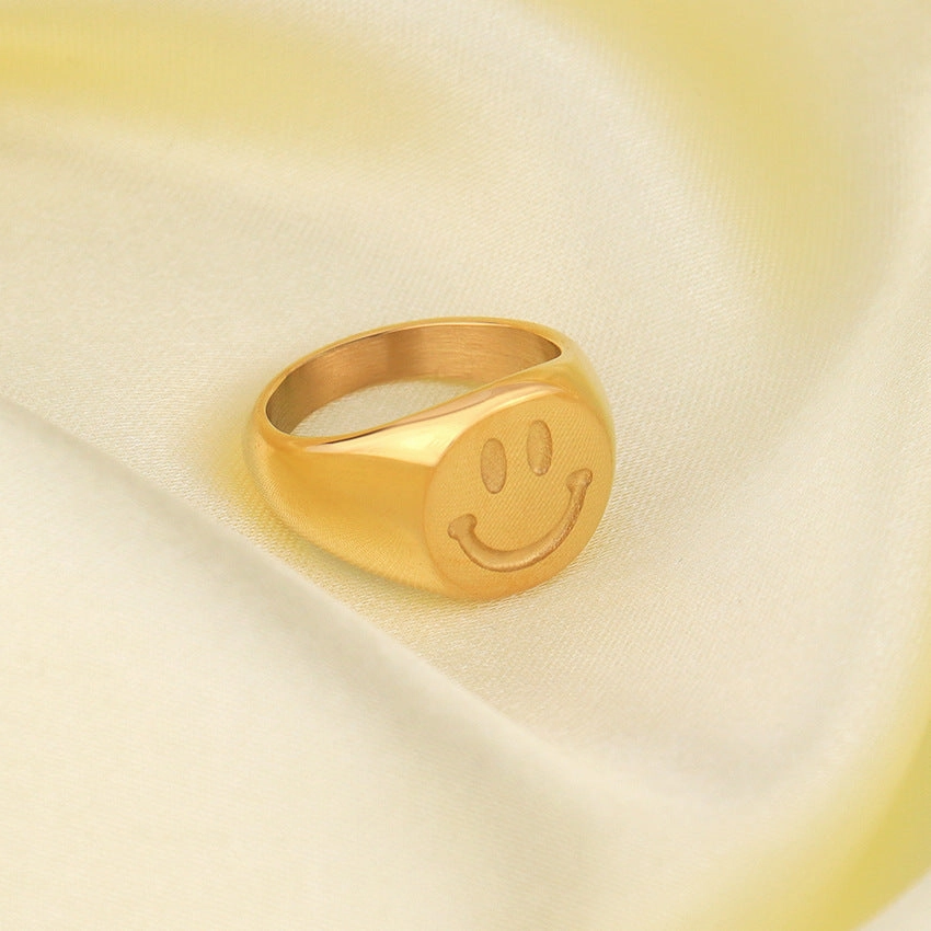 Wholesale Popular Smiley Face Emoticon Ring Titanium Steel Ring