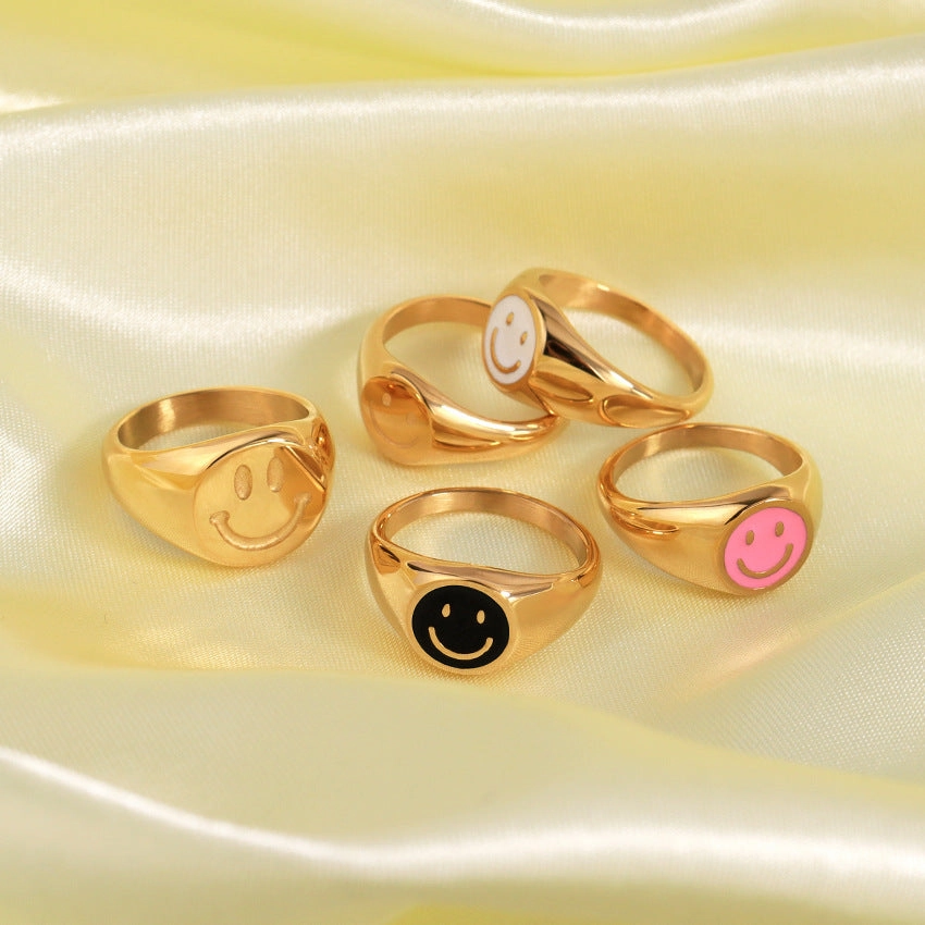 Wholesale Popular Smiley Face Emoticon Ring Titanium Steel Ring