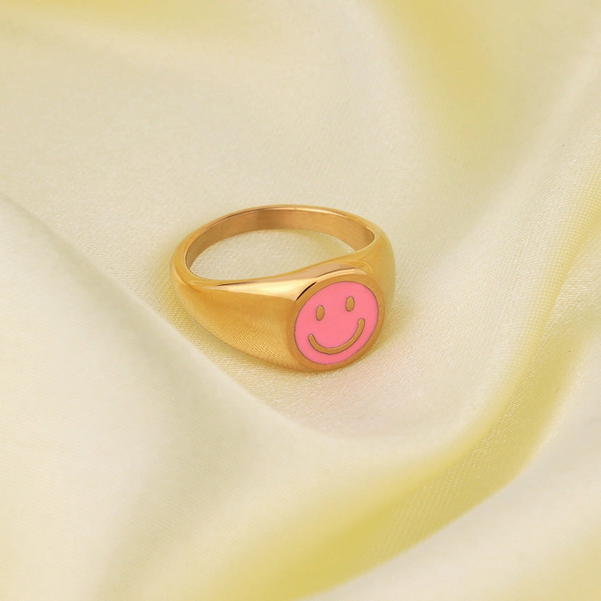 Wholesale Popular Smiley Face Emoticon Ring Titanium Steel Ring