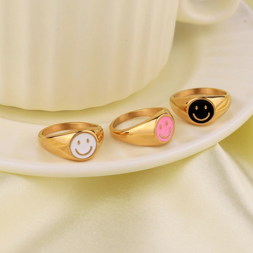 Wholesale Popular Smiley Face Emoticon Ring Titanium Steel Ring