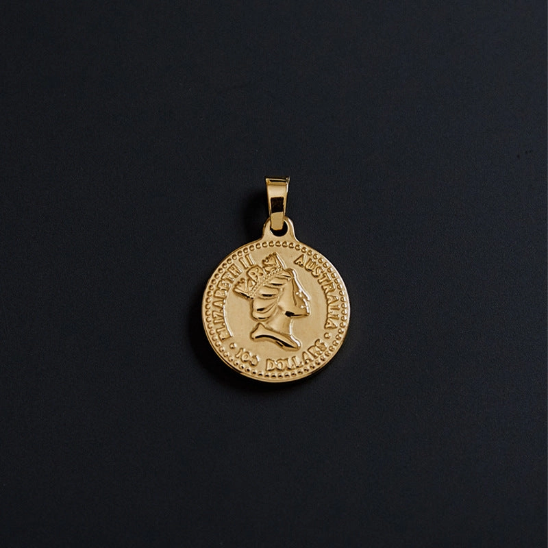 Wholesale Portrait Coin Cross Peach Heart Vintage Necklace