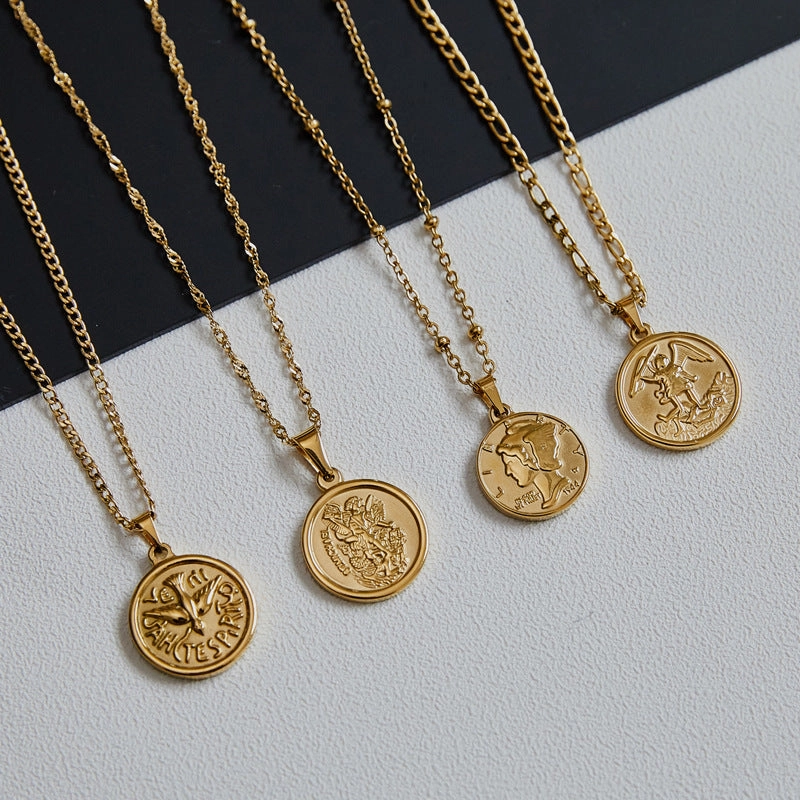 Wholesale Portrait Coin Cross Peach Heart Vintage Necklace