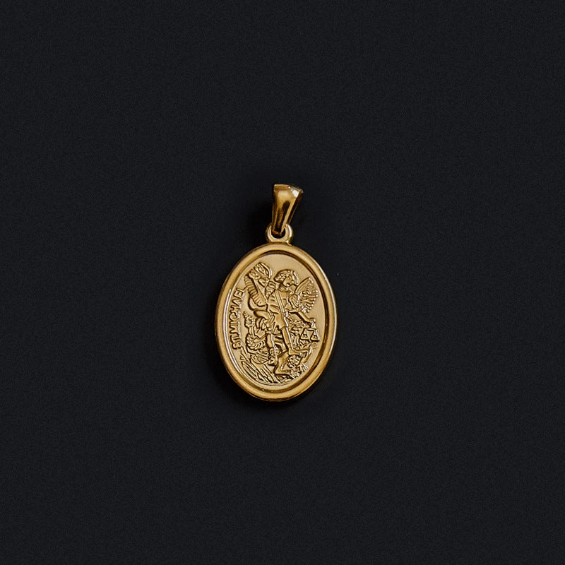 Wholesale Portrait Coin Cross Peach Heart Vintage Necklace