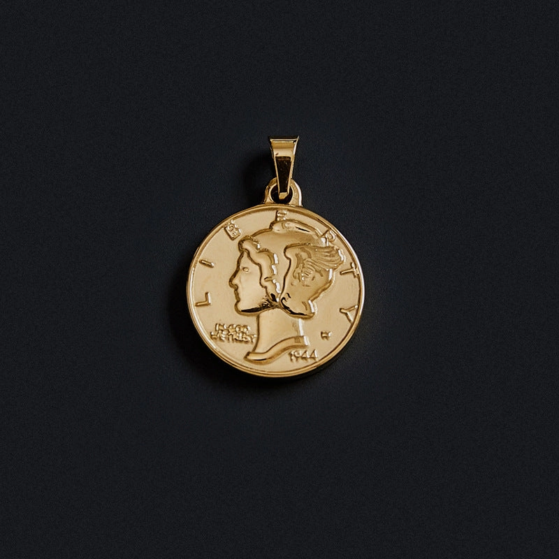 Wholesale Portrait Coin Cross Peach Heart Vintage Necklace
