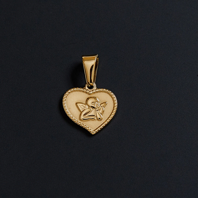 Wholesale Portrait Coin Cross Peach Heart Vintage Necklace