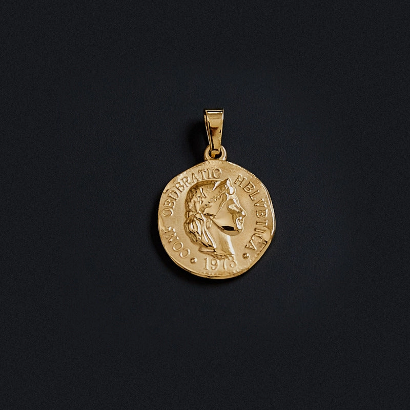 Wholesale Portrait Coin Cross Peach Heart Vintage Necklace