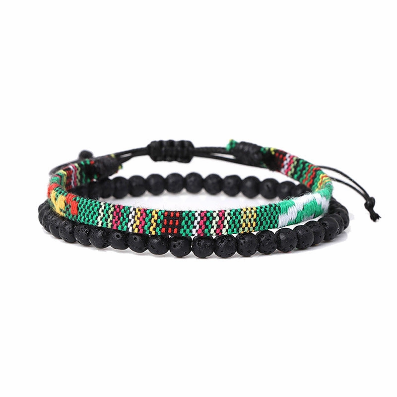 Wholesale Post Art Rope Lava Stone Combo Bracelet