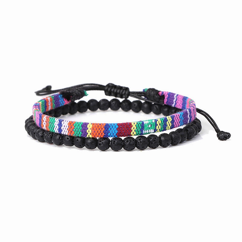 Wholesale Post Art Rope Lava Stone Combo Bracelet