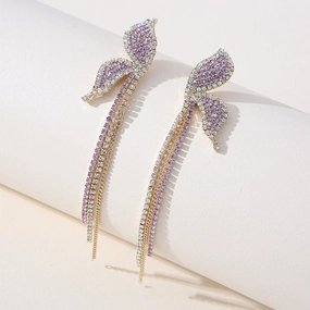 Wholesale Premium Purple Diamond Long Tassel Butterfly Earrings OLY-ES-SHY004