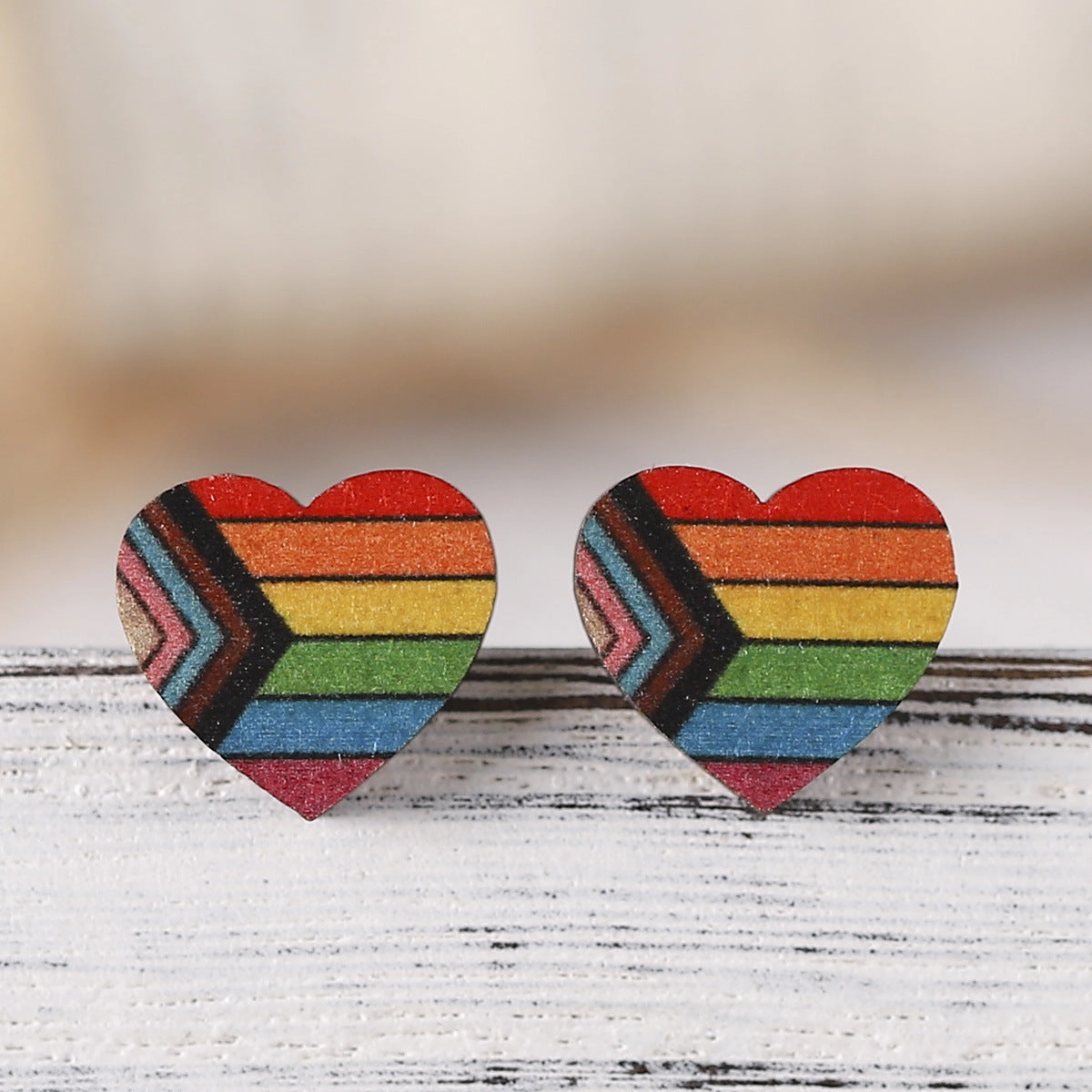 Wholesale Pride Month Rainbow Gay Star Heart Flag Wooden Earrings