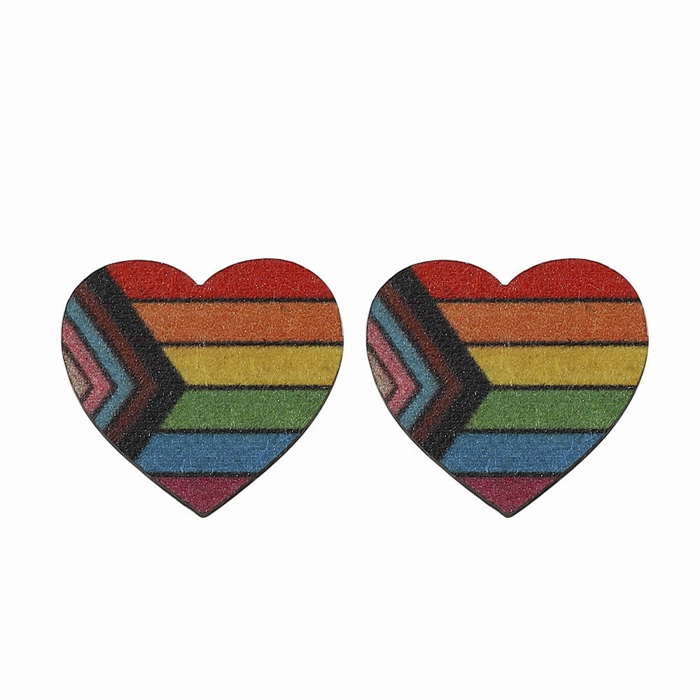 Wholesale Pride Month Rainbow Gay Star Heart Flag Wooden Earrings