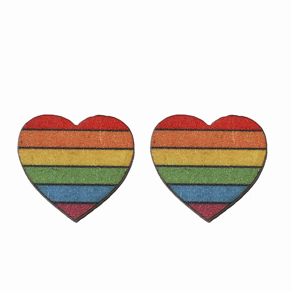 Wholesale Pride Month Rainbow Gay Star Heart Flag Wooden Earrings