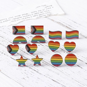 Wholesale Pride Month Rainbow Gay Star Heart Flag Wooden Earrings