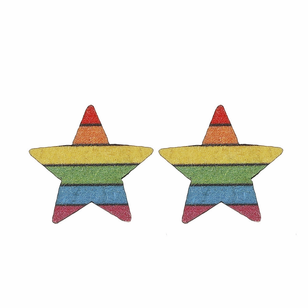 Wholesale Pride Month Rainbow Gay Star Heart Flag Wooden Earrings