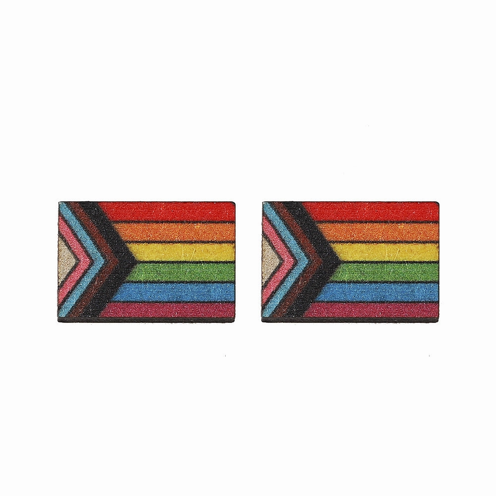 Wholesale Pride Month Rainbow Gay Star Heart Flag Wooden Earrings
