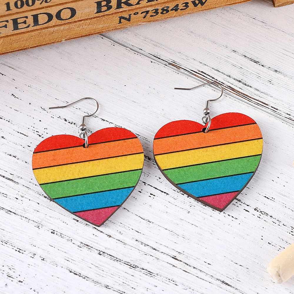 Wholesale Pride Month Rainbow Gay Stars Love Flag Wood Earrings