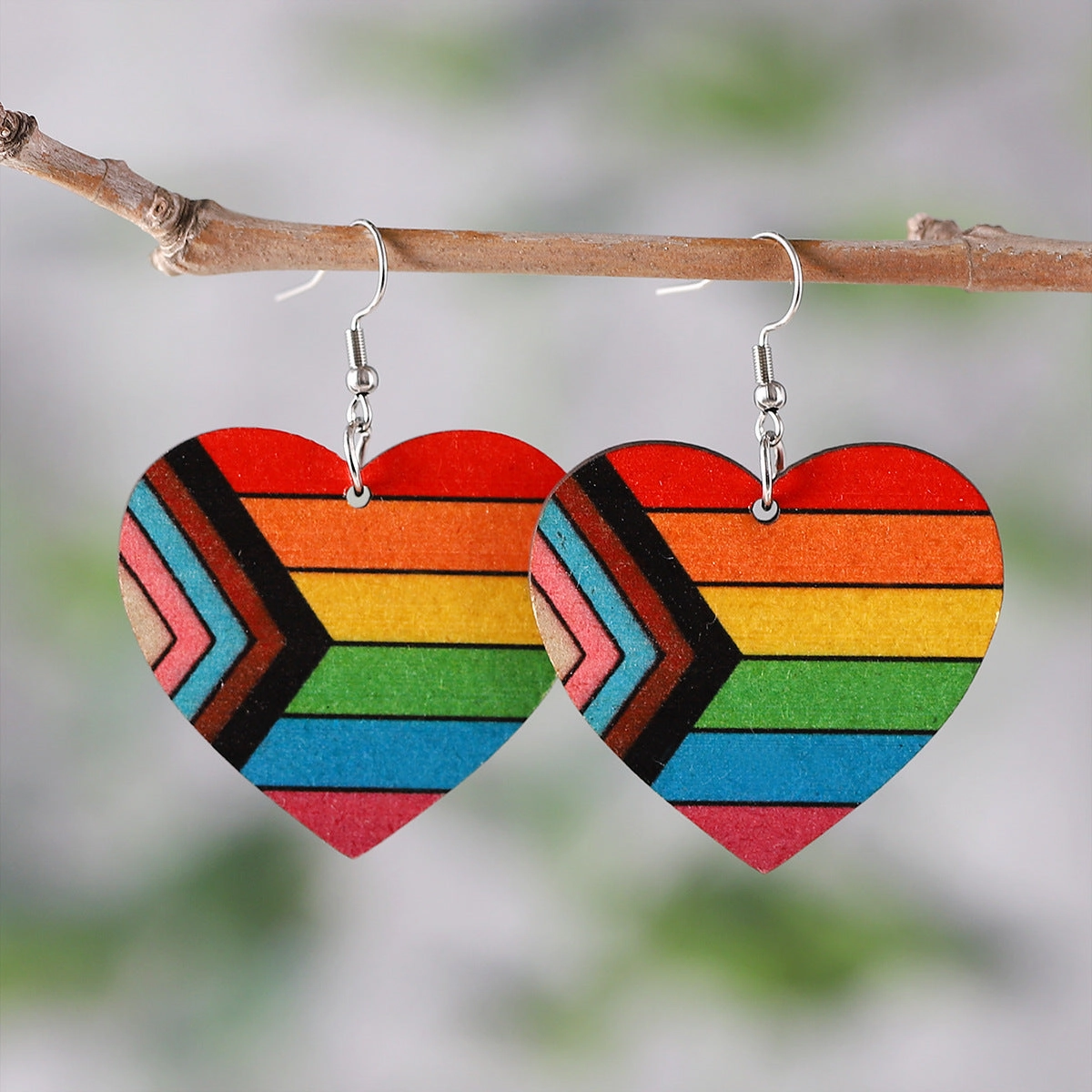 Wholesale Pride Month Rainbow Gay Stars Love Flag Wood Earrings