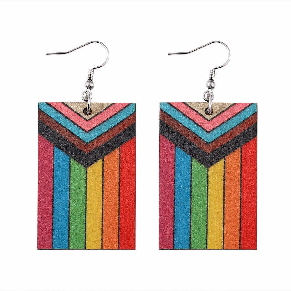 Wholesale Pride Month Rainbow Gay Stars Love Flag Wood Earrings