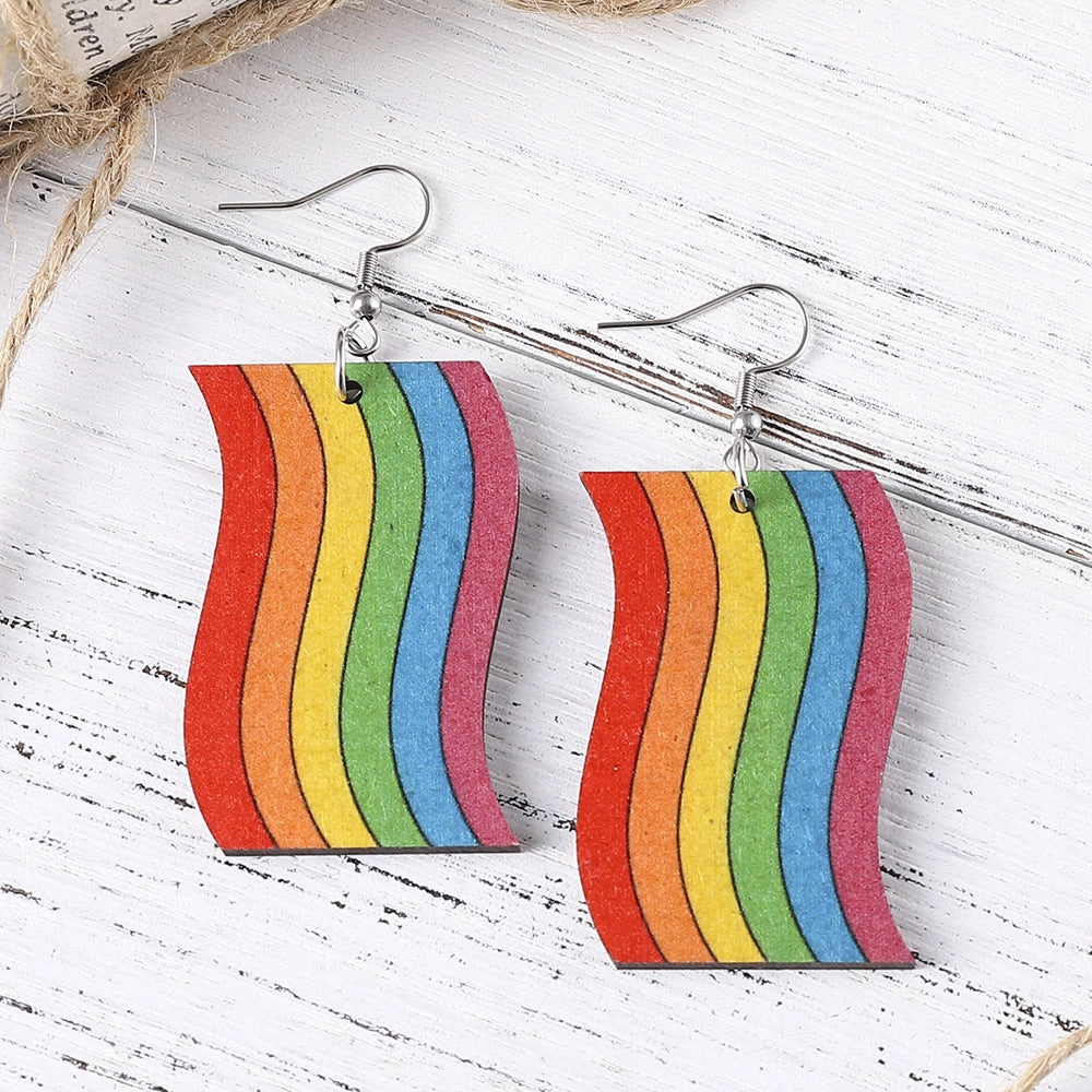 Wholesale Pride Month Rainbow Gay Stars Love Flag Wood Earrings