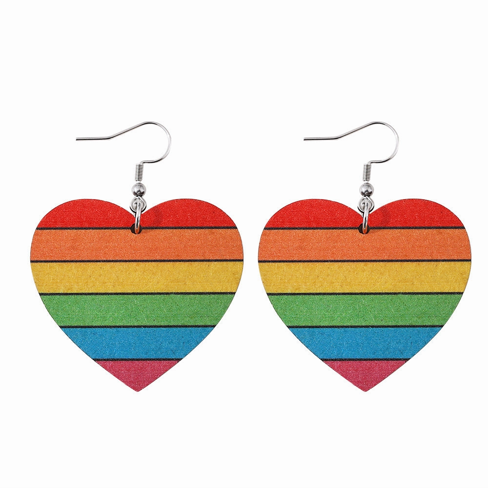 Wholesale Pride Month Rainbow Gay Stars Love Flag Wood Earrings