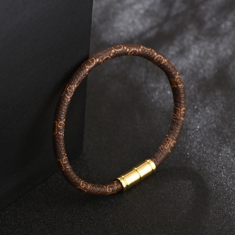 Wholesale PU Leather Couple Alloy Magnetic Buckle Bacelet