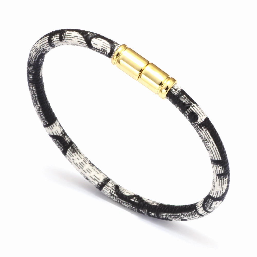 Wholesale PU Leather Couple Alloy Magnetic Buckle Bacelet