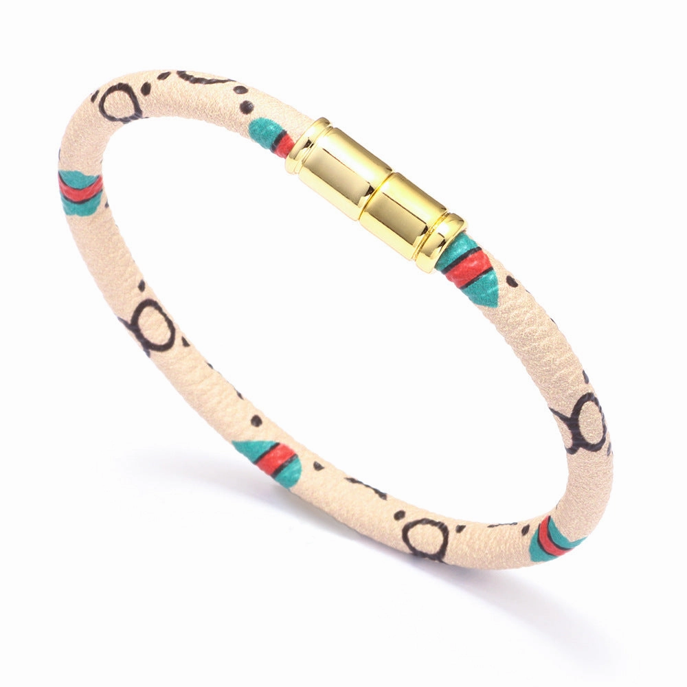Wholesale PU Leather Couple Alloy Magnetic Buckle Bacelet
